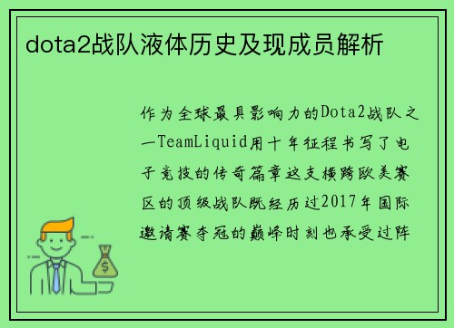 dota2战队液体历史及现成员解析